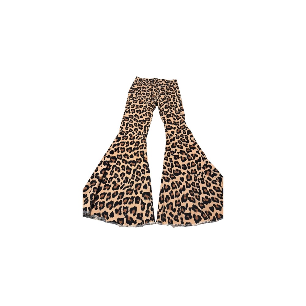 Toast Jeans Leopard Print  Wide Leg Bell Bottom Flare Pants Women Large 8 10